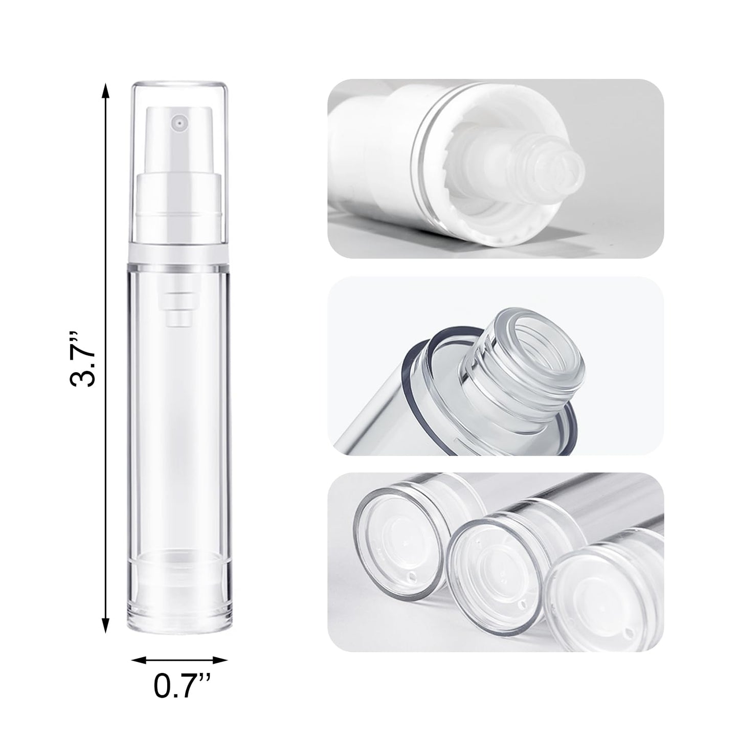 Juxiamal 3pcs Empty Airless Pump Bottles Refillable Clear Travel Lotion Compact Vacuum Press Pump Bottle Cream Cosmetic Container for DIY Foundation, Gel, Lotion, Moisturiser - 10ml