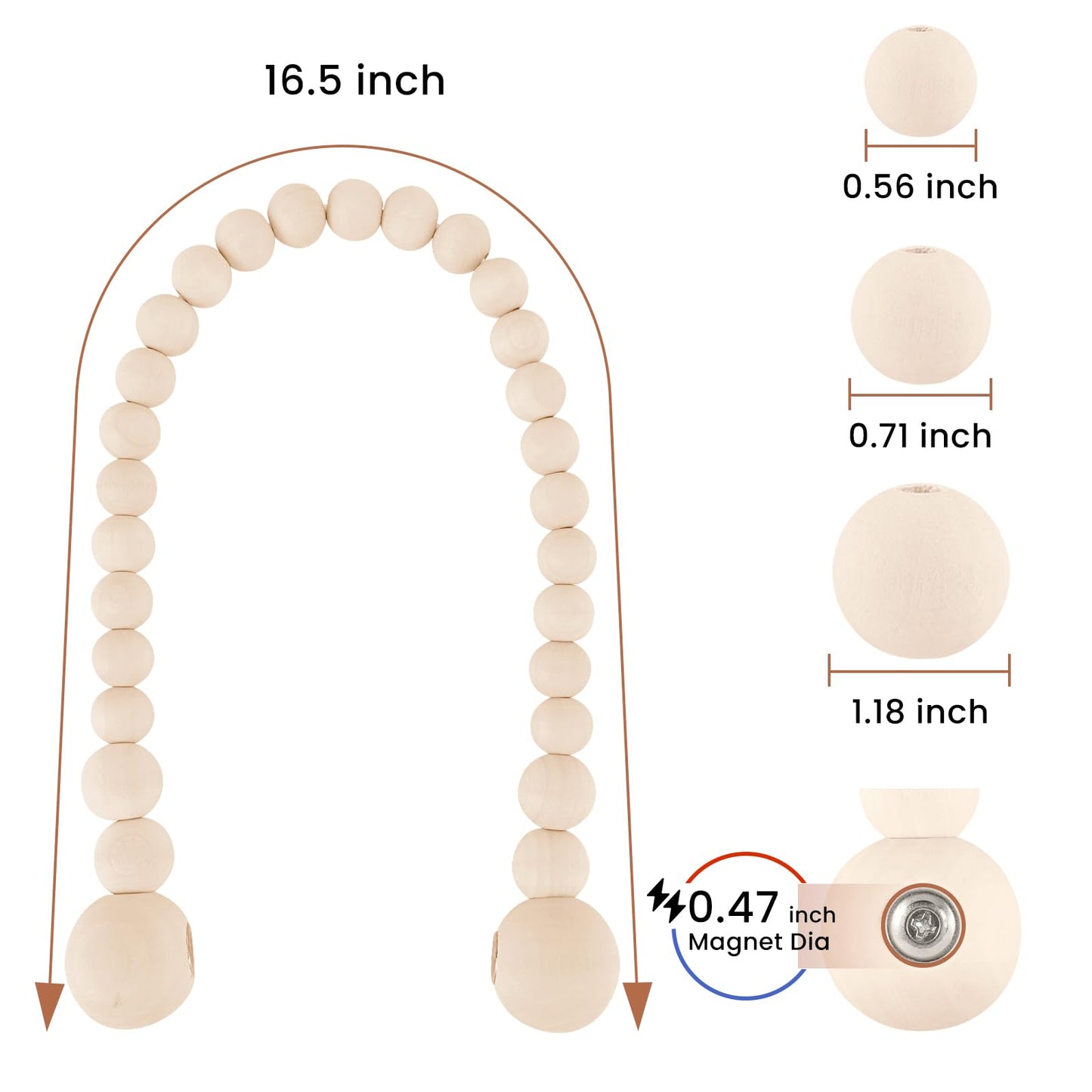 KLOGTSIND Magnetic Curtain Tiebacks, Curtain Tie Backs for Curtains 4 Pack, Wood Bead Curtain Tiebacks, Curtain Holders for Boho Bedroom Decor, Baby Nursery Decor, Farmhouse Decor