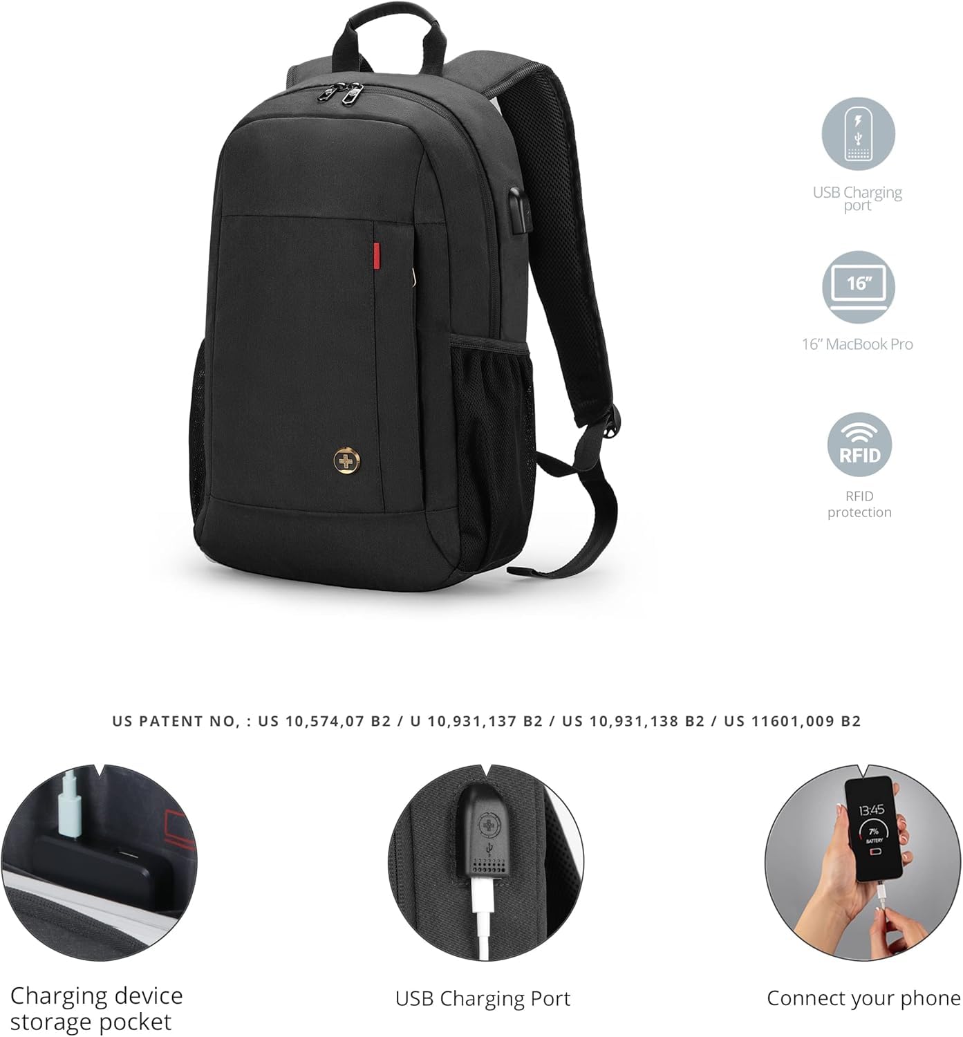 Swissdigital Design Travel Laptop Backpack, Business Anti Theft Slim Sturdy Laptops Backpack with USB Charging Port, College Tech Backpacks SD1634