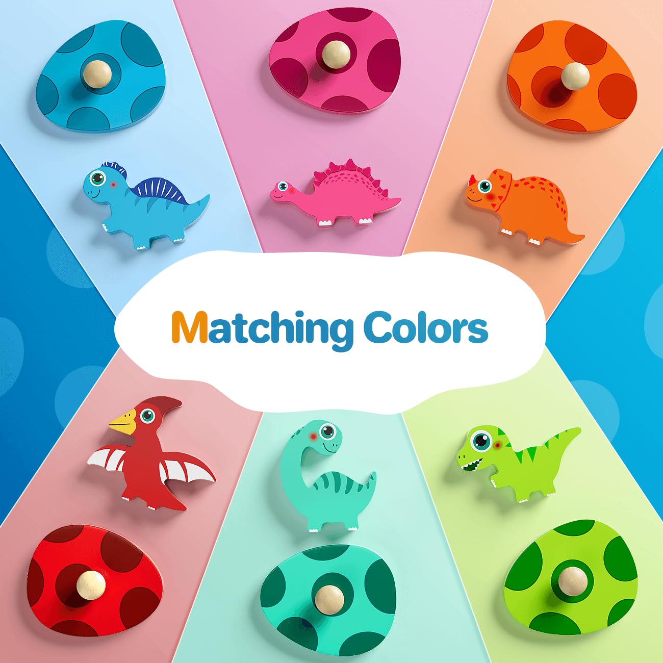 EDUJOY Wooden Puzzles for Toddlers 1-3, Montessori Toys for 1 2 Year Old Boy Girl Birthday Easter Gifts, Dinosaur Match Eggs Peg Puzzles, Preschool Learning Toys for Toddlers Age 1-2