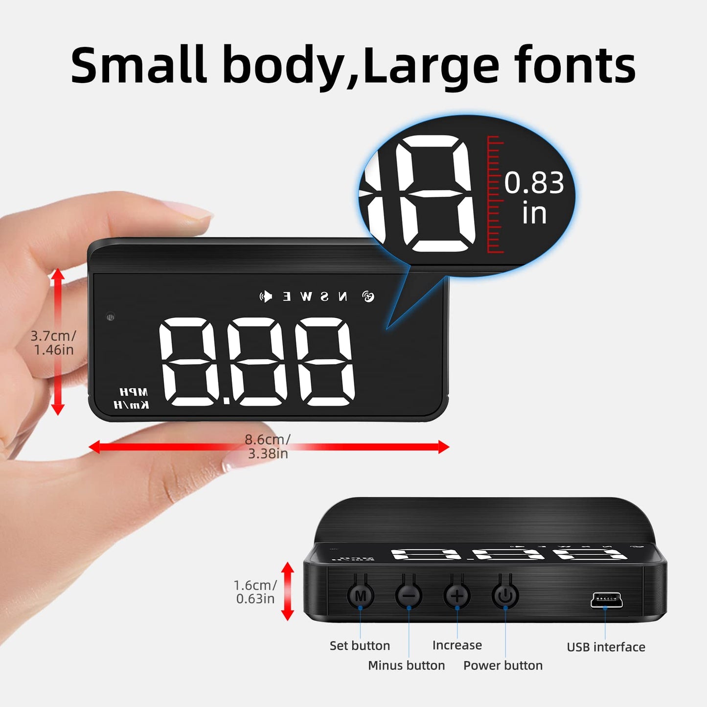 AZIJYV Car Heads Up Display, Windshield Speedometer Projector HUD M1white,Digital Speedometer for Car with Speed,Driving Direction,Overspeed Alarm,Fatigued Driving,Suitable for All Models
