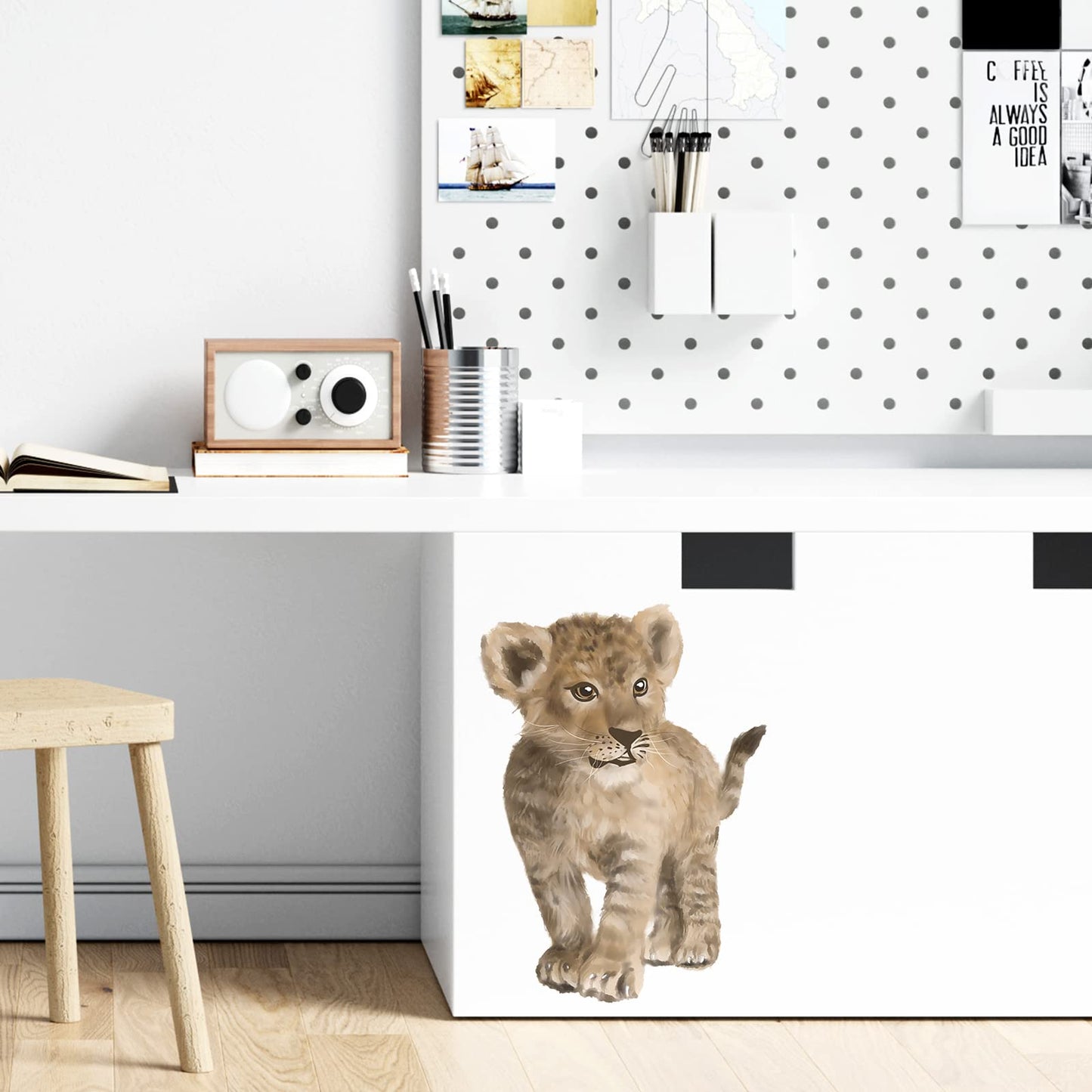 ROFARSO Lifelike Cute Lovely Baby Lion Animal Wall Stickers Removable Wall Decals Peel and Stick Wall Art Decorations Home Decor for Kid Nursery Baby Bedroom Living Room Playing Room Murals
