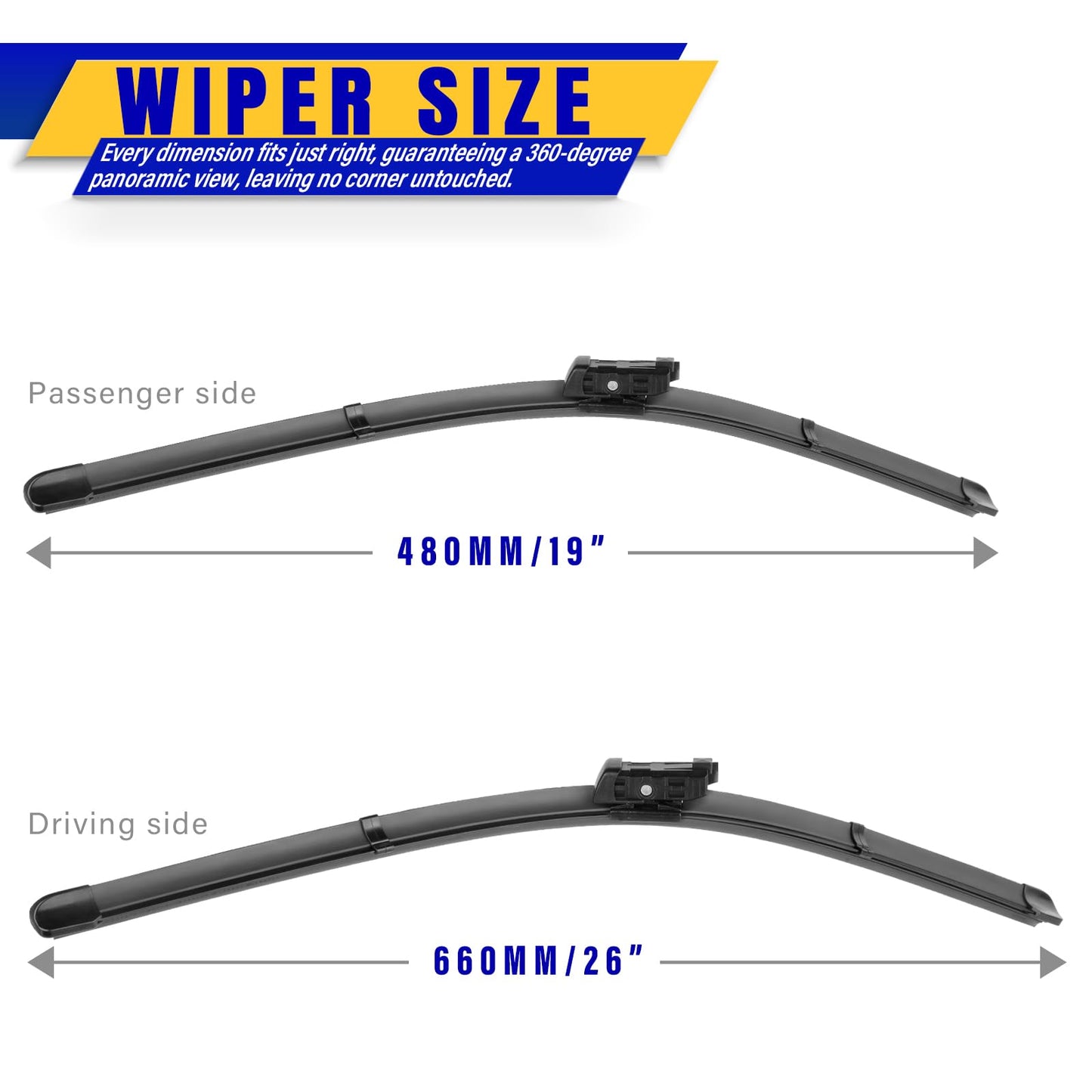 2 wipers Replacement For 2017-2023 Tesla Model 3/2020-2023 Model Y Original Equipment Replacement Wiper Blade - 26"/19" (Set of 2) Top Lock