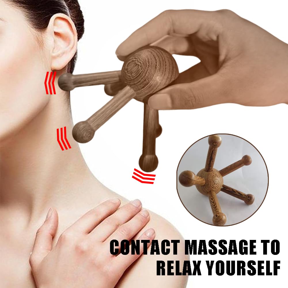 OULIGET Wooden Trigger Point Massage Tool,Spider Shape 5 Legs Massager,Scalp Massager Scraping Tool for Back,Neck,Shoulder and More