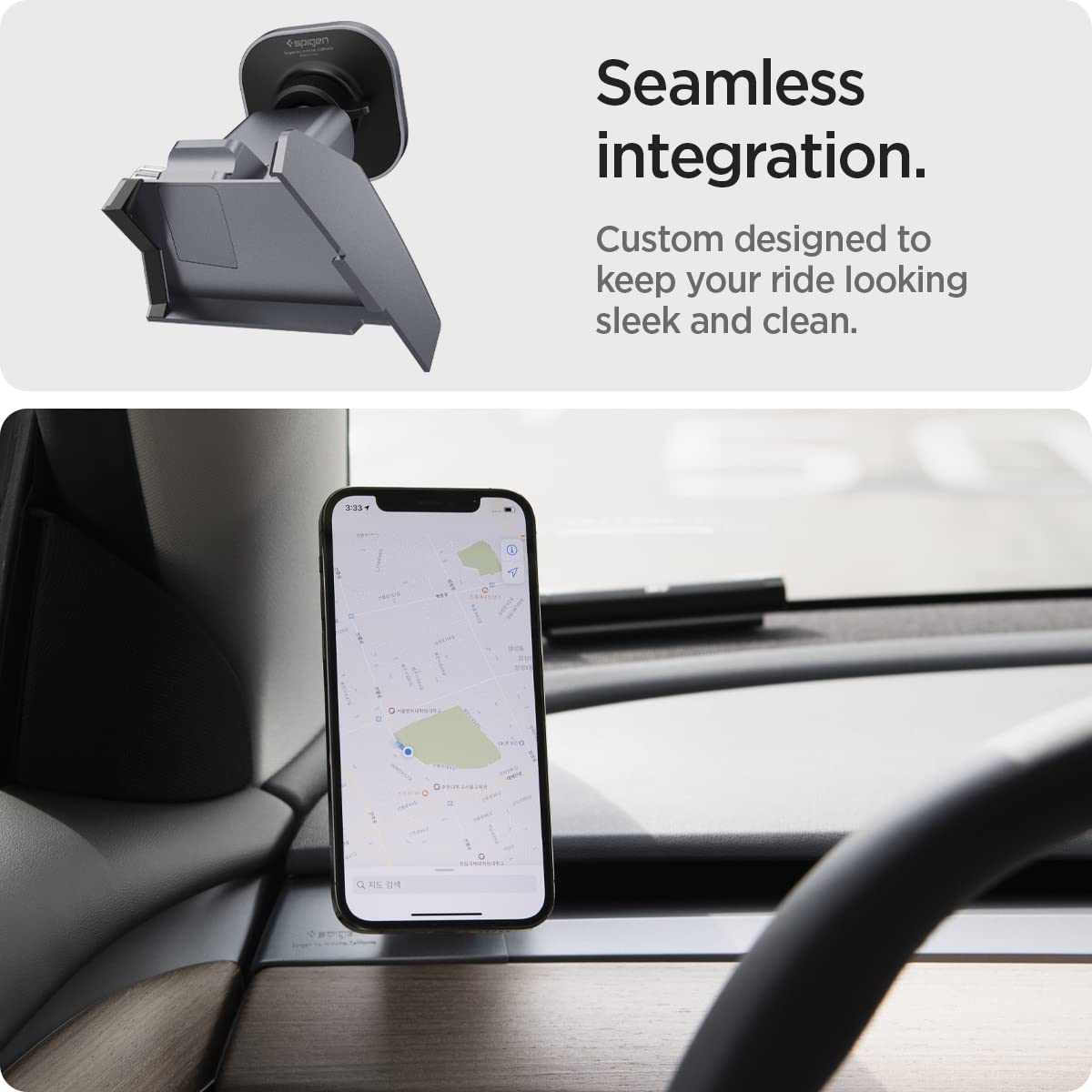 Spigen OneTap [2023 Upgraded] (MagFit) Designed for Tesla Model 3 / Y Designed for Magsafe Car Mount Compatible with iPhone 16 Pro Max, 16 Pro, 16 Plus, 15, 14, 13, 12 Series & MagSafe Compatible Case