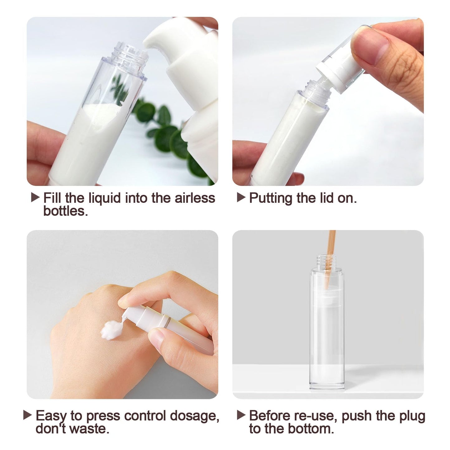Juxiamal 3pcs Empty Airless Pump Bottles Refillable Clear Travel Lotion Compact Vacuum Press Pump Bottle Cream Cosmetic Container for DIY Foundation, Gel, Lotion, Moisturiser - 10ml