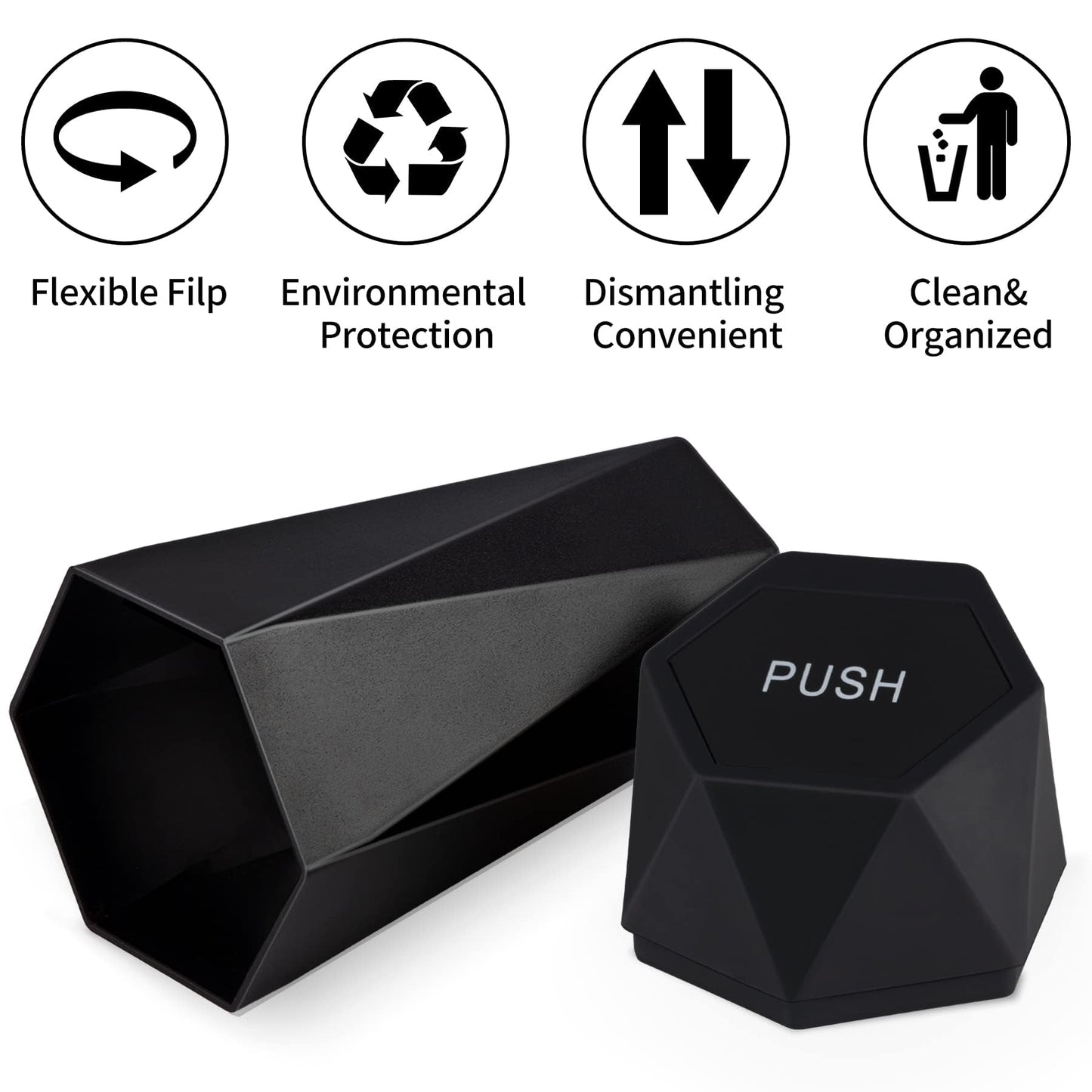 JUSTTOP Car Trash Can with Lid, Diamond Design Small Automatic Portable Trash Can, Easy to Clean, Used in Car Home Office Interior Accessories, 2PCS (Black)