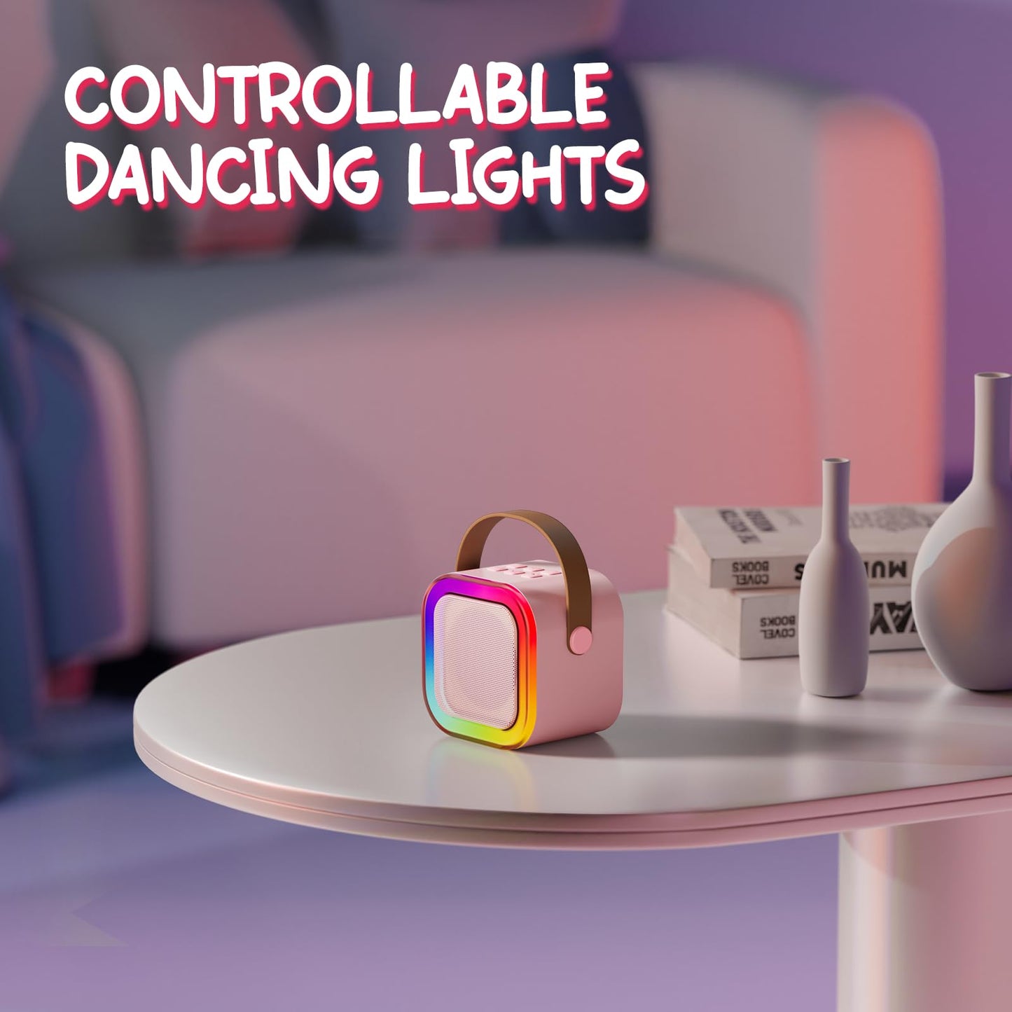 Kinglucky TOP Karaoke Machine for Kids (with Fun Voice Effects & LED Lights) Most Popular Birthday Easter Gifts for 3-12+ Years Old Girls Boys, Mini Karaoke Machine with 2 Wireless Microphones Pink