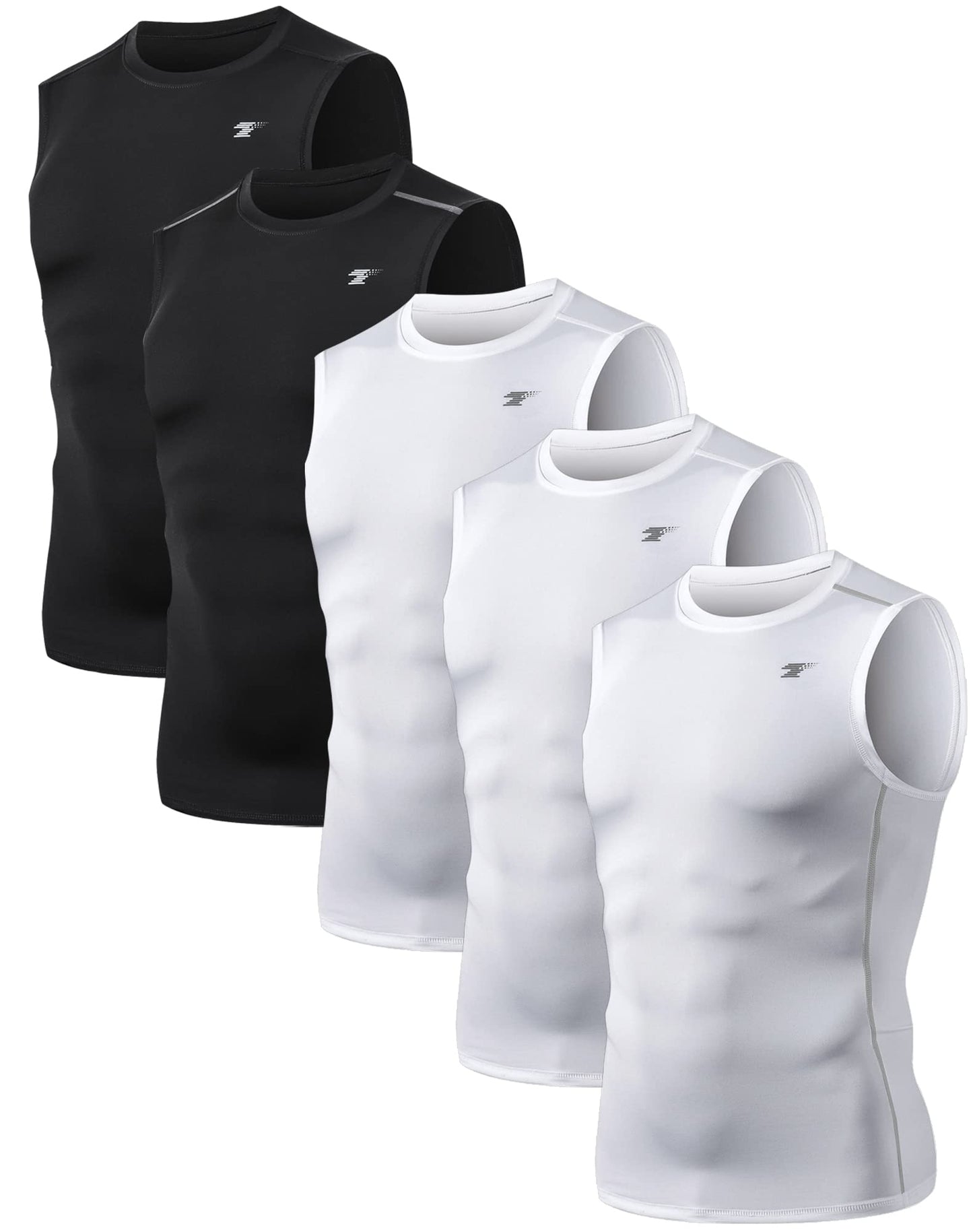 TELALEO 5 Pack Men's Athletic Compression Shirts Sleeveless Workout Tank Top Sports Base Layer Running Basketball White/Black XL/02