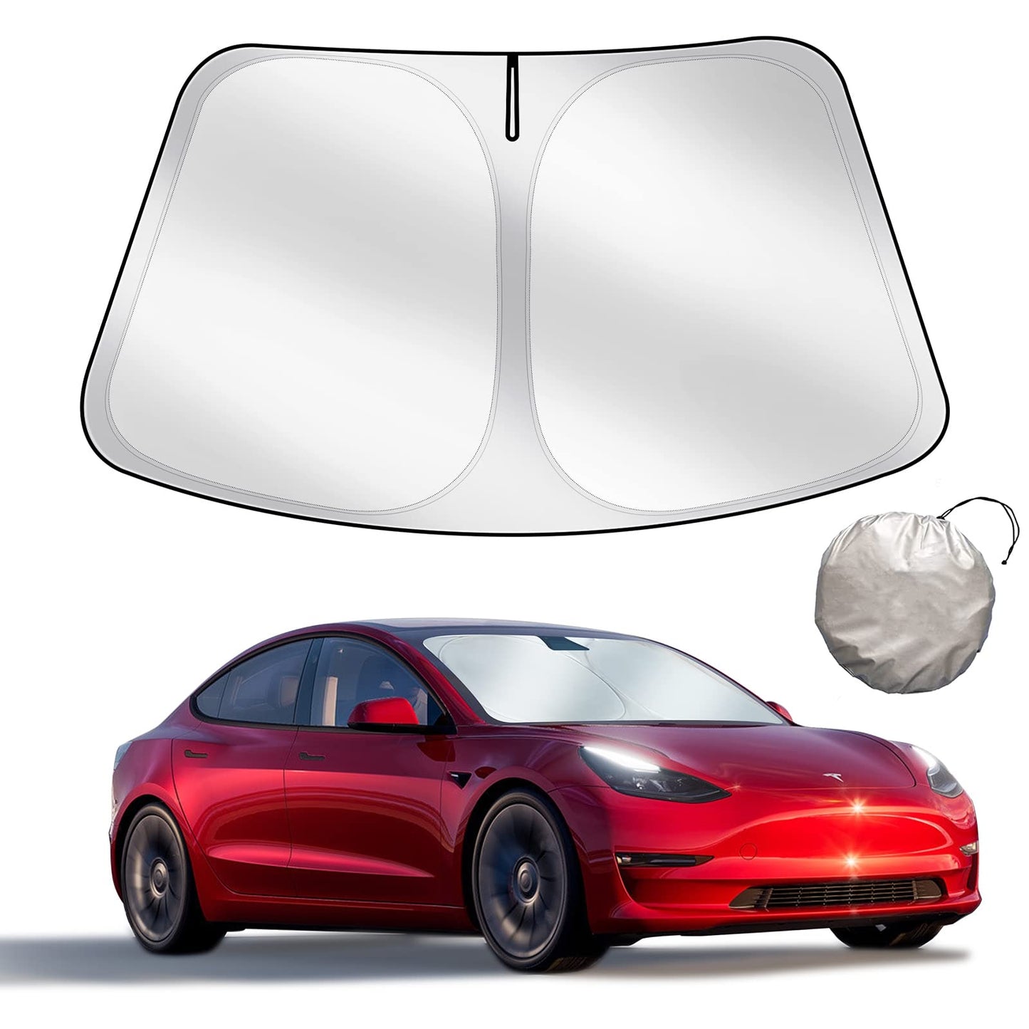 Upgraded Sunshade for Tesla Model 3/Y Windshield, Improved UV Protection Fabric, Metal Frame, Full-Size Foldable Front Sun Shade, Professional Accessories for Tesla Model 3/Y 2016 to 2025
