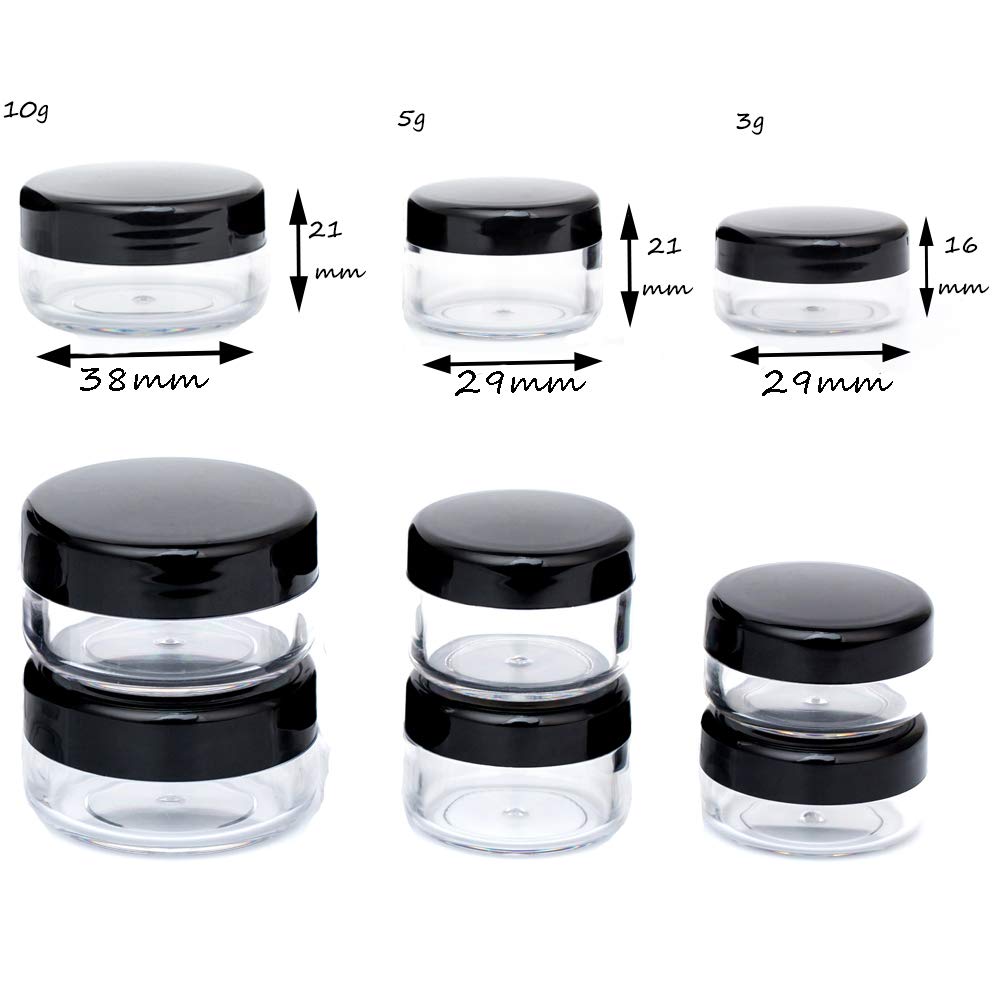 ZEJIA 3 Gram Sample Containers with Lids, 25 Count Tiny Sample Jars, 3ML Makeup Cosmetic Containers for Lip Balms, Lotion, Powder, Beauty Products(Black Lids)