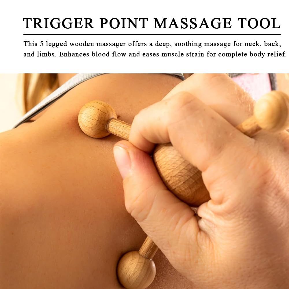 OULIGET Wooden Trigger Point Massage Tool,Spider Shape 5 Legs Massager,Scalp Massager Scraping Tool for Back,Neck,Shoulder and More