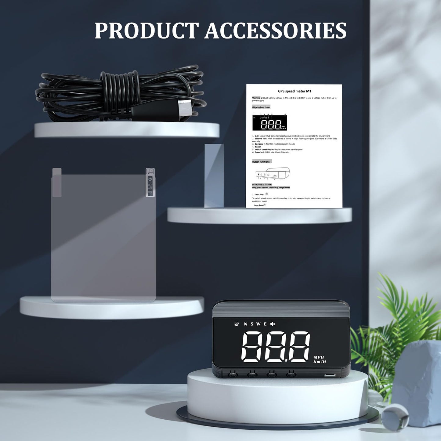 Liiiyuan M1 White Windshield Projection Heads Up Display, Digital GPS Speedometer with Speed, Travel Direction Function, and Overspeed Alarm, Fatigue Driving Alarm， Suitable for All Vehicles