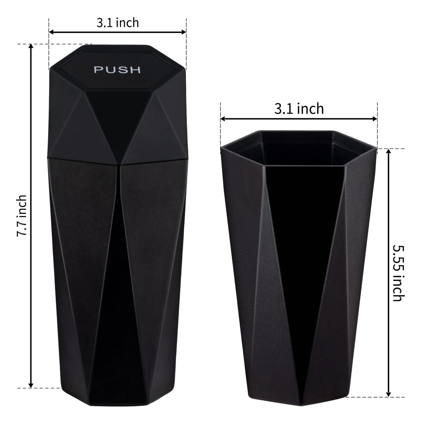 JUSTTOP Car Trash Can with Lid, Diamond Design Small Automatic Portable Trash Can, Easy to Clean, Used in Car Home Office Interior Accessories, 2PCS (Black)