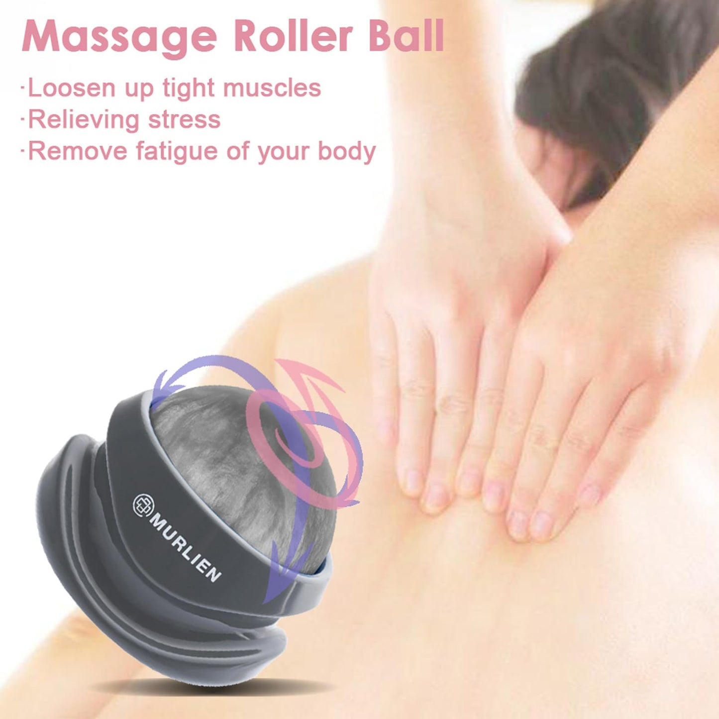 MURLIEN Massage Roller Ball, Tight and Sore Muscles Relief, Manual Massager, Alleviating Shoulder, Arms, Back, Legs, Calves or Muscle Tension - Gray