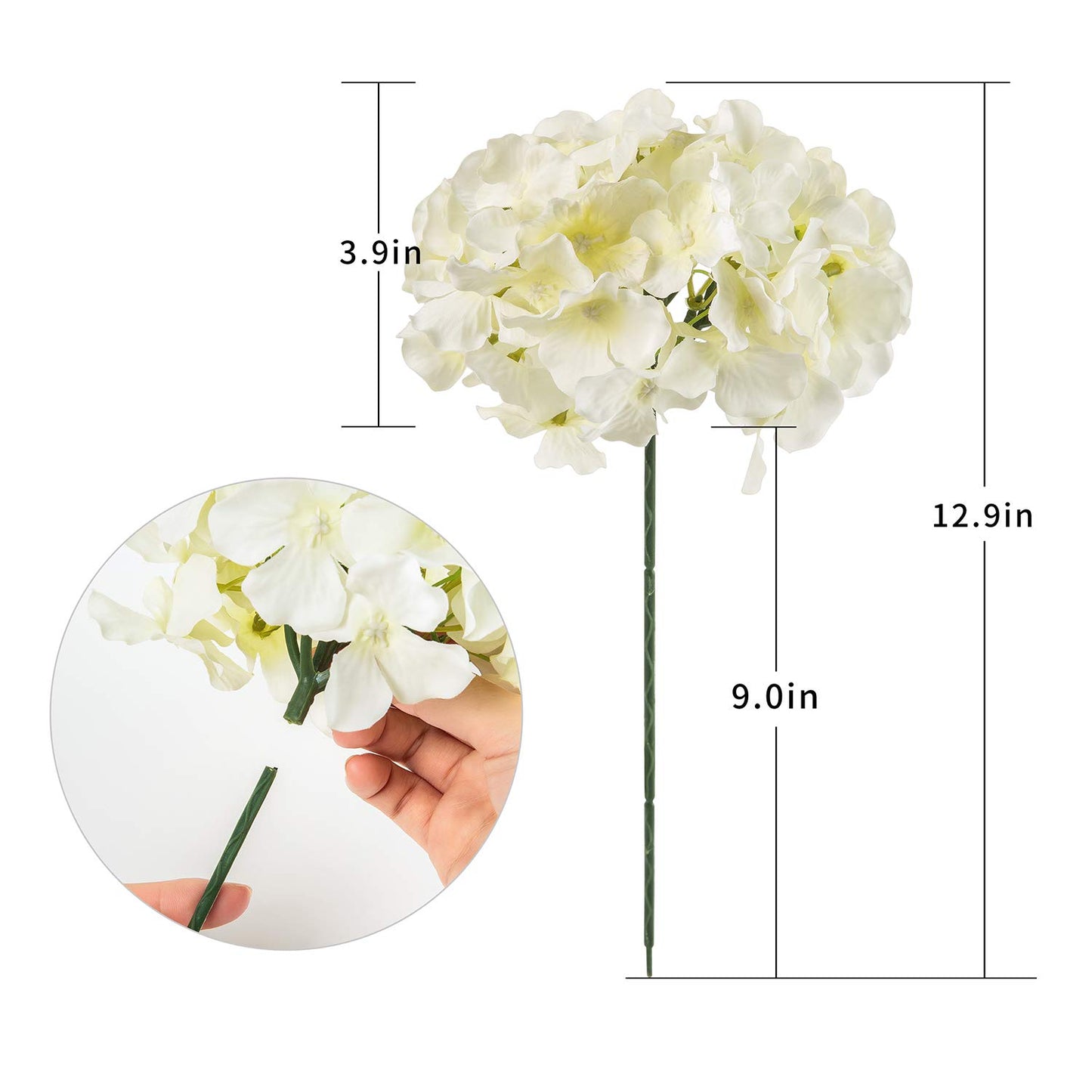 Exoment Silk Hydrangea Heads with Stems,Ivory White Artificial Flower Heads DIY Wedding Centerpiece Home Party Baby Shower Decor (10, Ivory White)