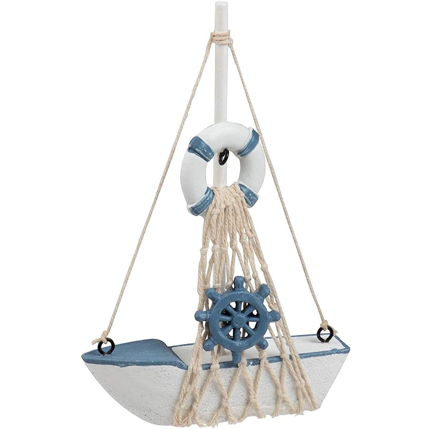 Juvale Set of 4 Mini Wooden Sailboat Models for Beach Nautical Home Decor, Miniature Boat Decorations