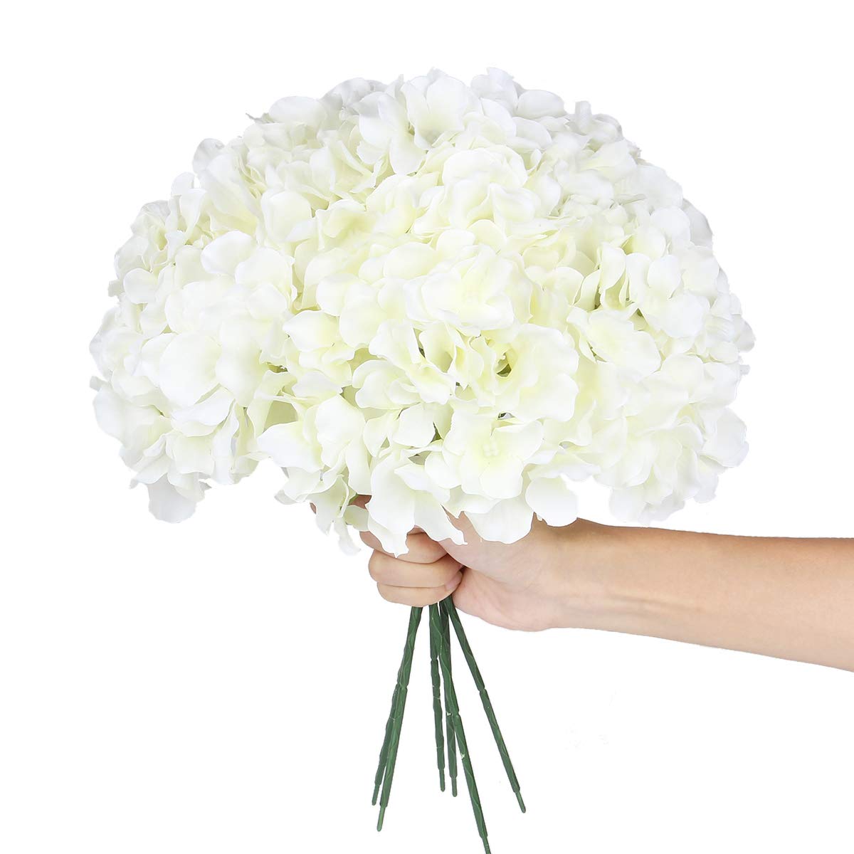Exoment Silk Hydrangea Heads with Stems,Ivory White Artificial Flower Heads DIY Wedding Centerpiece Home Party Baby Shower Decor (10, Ivory White)