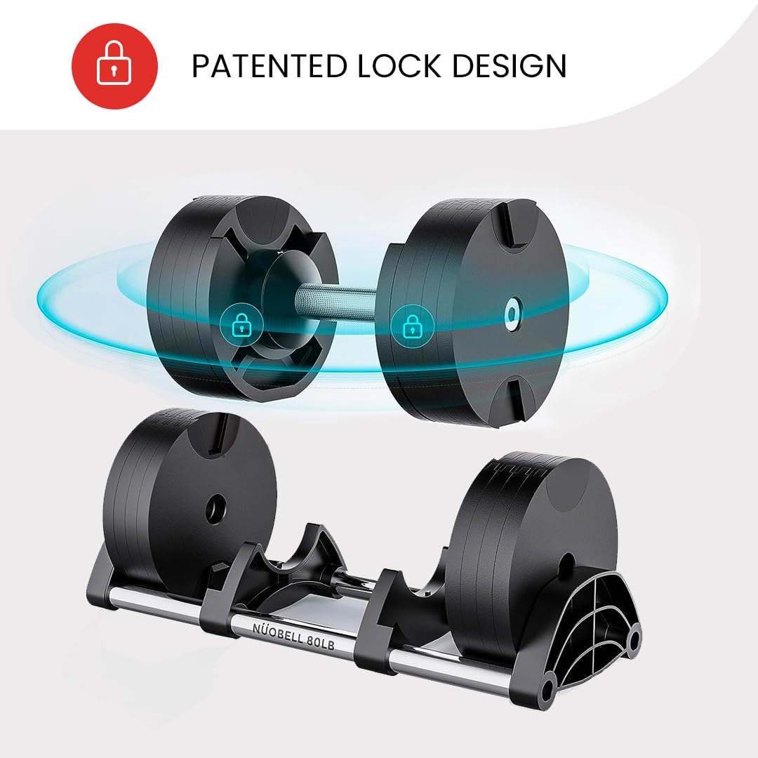 NÜOBELL Adjustable Dumbbell Pair 5-80 lbs: the Adjustable Dumbbells and Free Weights You've Always Wanted for Home Gym, Weight Benches and Dumbbell Exercise