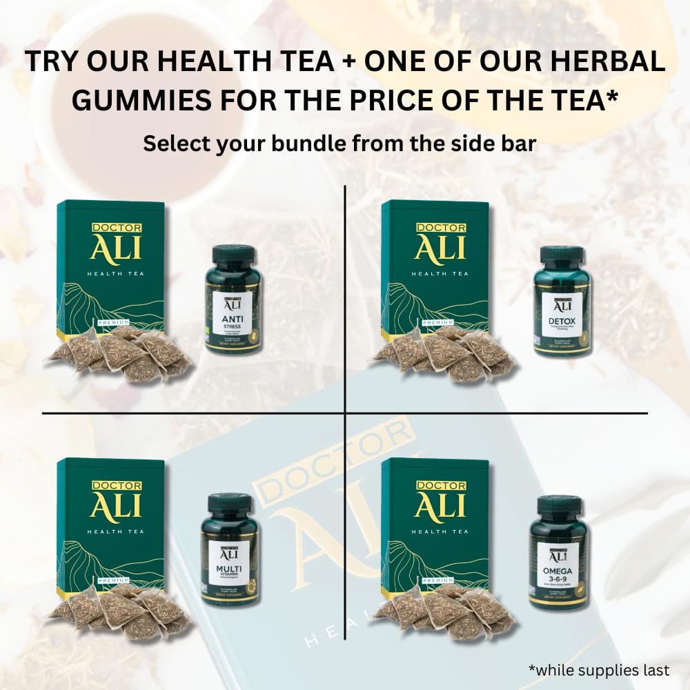 DOCTOR ALI HEALTH TEA - Cleanse & Detox, Kidney & Liver Health, Digestion, Immunity, Sleep Improvement | Premium Grade | 11 Organic Super Herbs for Holistic Wellness | 40 Pure Silk Sachets, 5 gr each