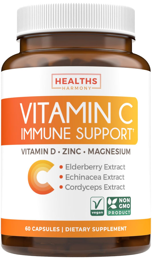 Vitamin C Immune Support Supplement - Immunity Boost Blend with Elderberry Vitamin C and Zinc for Daily & Seasonal Support - Immunity Supplement with Magnesium Zinc Vitamin C and D (1 Month Supply)
