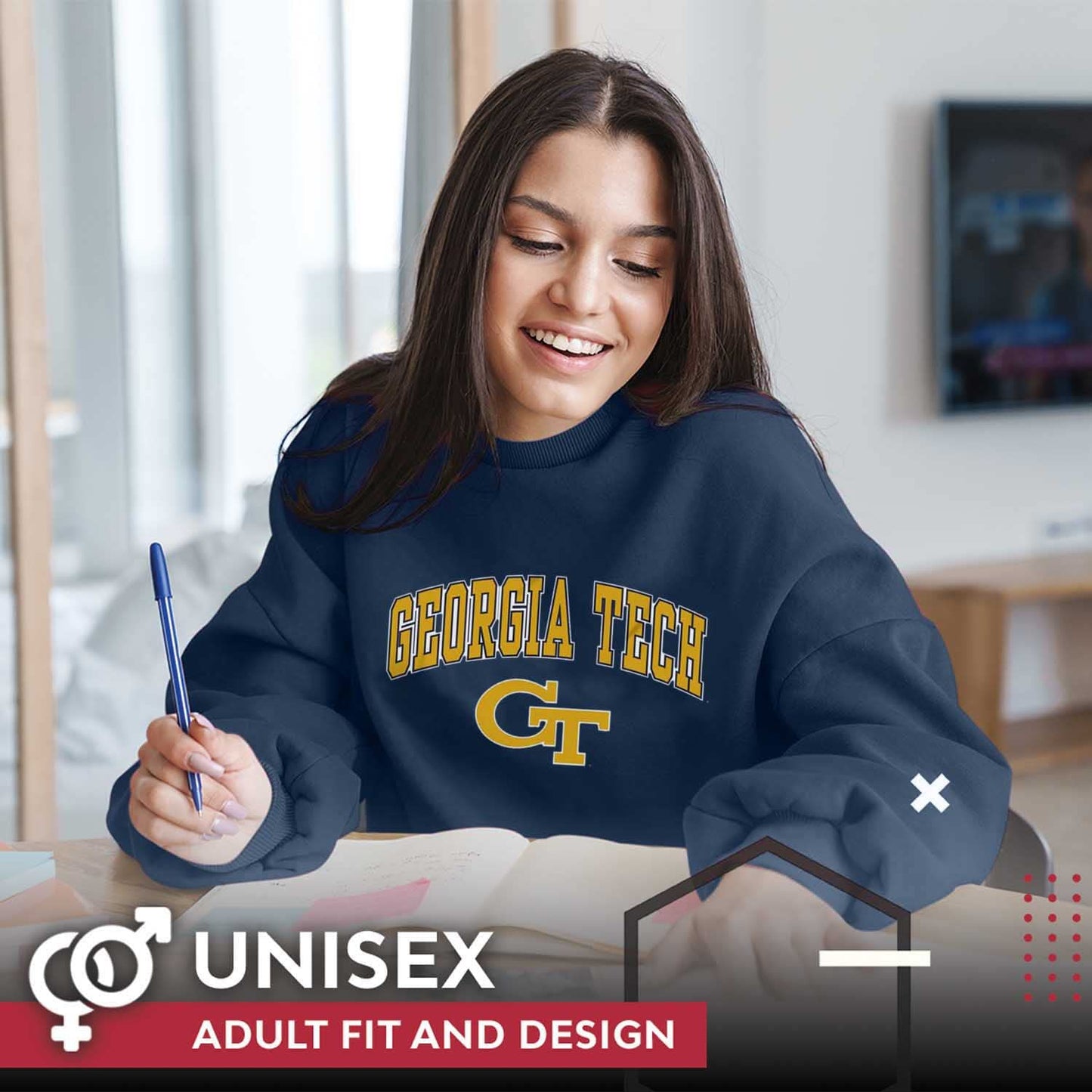 Campus Colors Adult Arch & Logo Soft Style Gameday Crewneck Sweatshirt (Georgia Tech Yellowjackets - Navy, XX-Large)