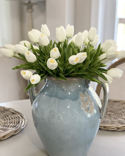 Beferr White Tulips Artificial Flowers 18Pcs Faux Silk Tulip Real Touch Tulip Fake Flowers Bouquets Arrangements for Easter Spring Flowers Valentine’s Day Mother's Day Flower Gifts Home Table Decor