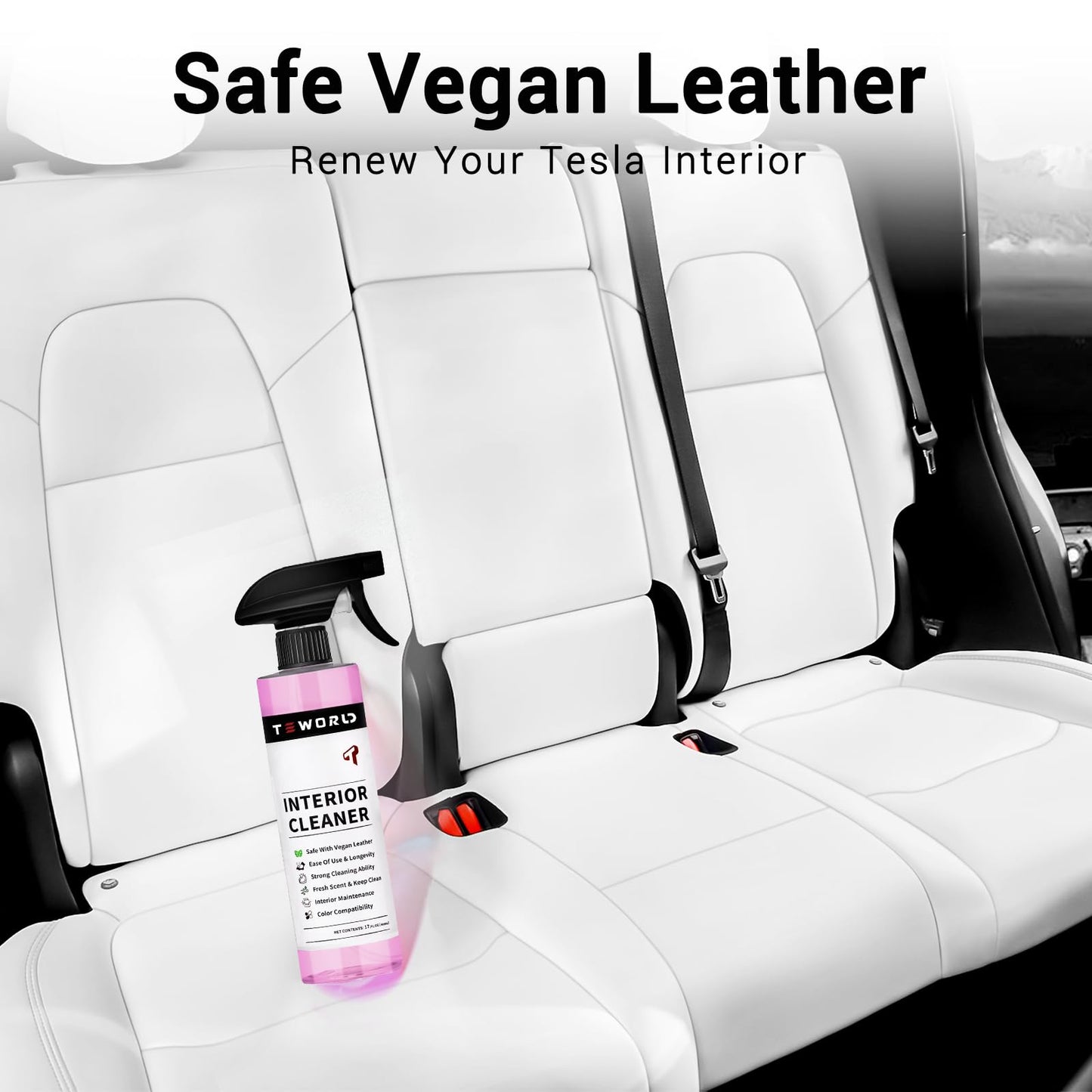 Tesla Seat Cleaner Remover Stain Biodegradable, Safe on White & Black Vegan Leather, Tesla Interior Cleaning Products for Seats, Console, Dash, Tesla Model 3/Y/S/X Accessories for 2025