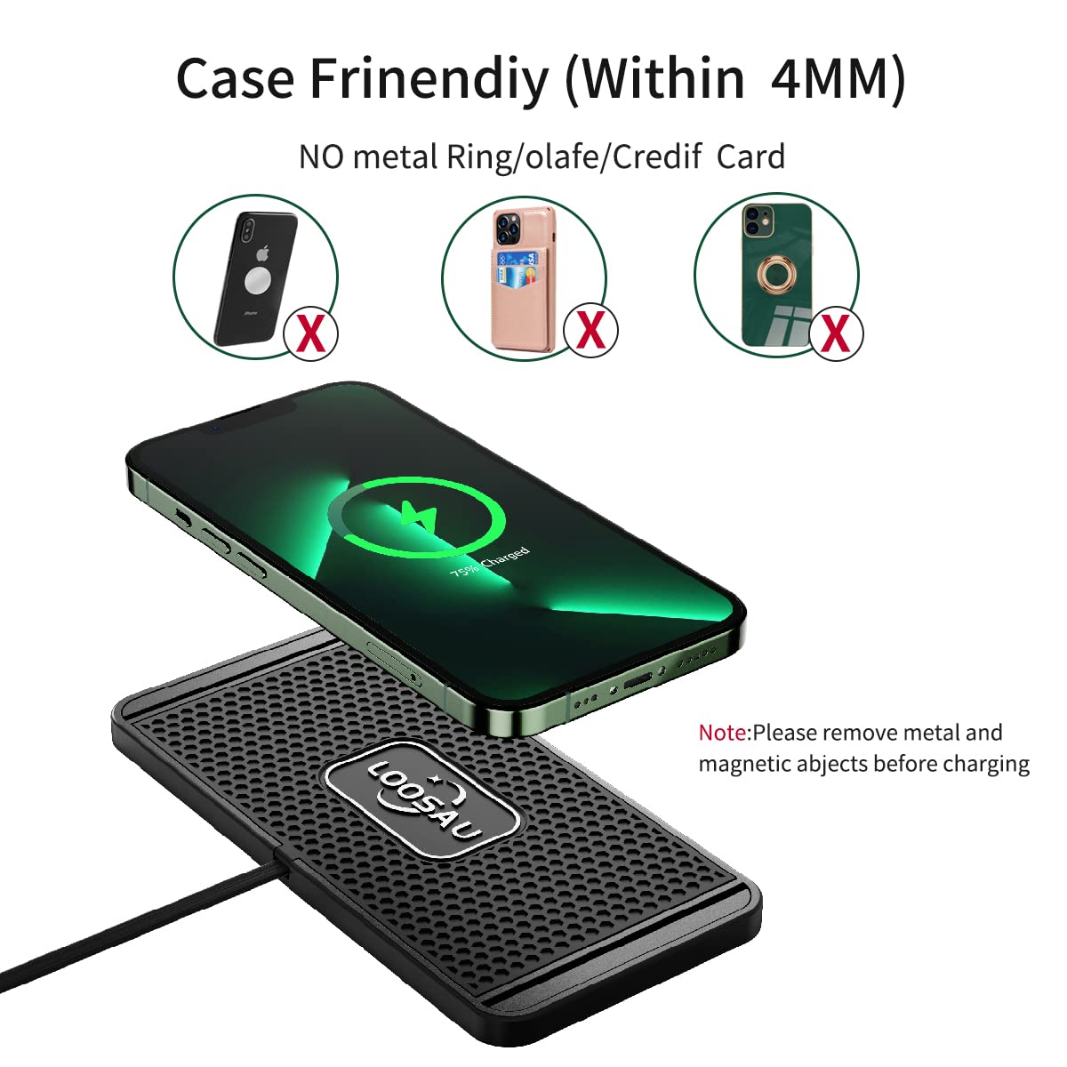 LOOSAU Wireless car Charger Charging pad 15w Non Slip FastCharger for car Wireless Phone Charger for Android for iPhone 11/12/13/14/15/16 Pro Max Xs,Samsung Galaxy S20, S10+ Note 9，LG
