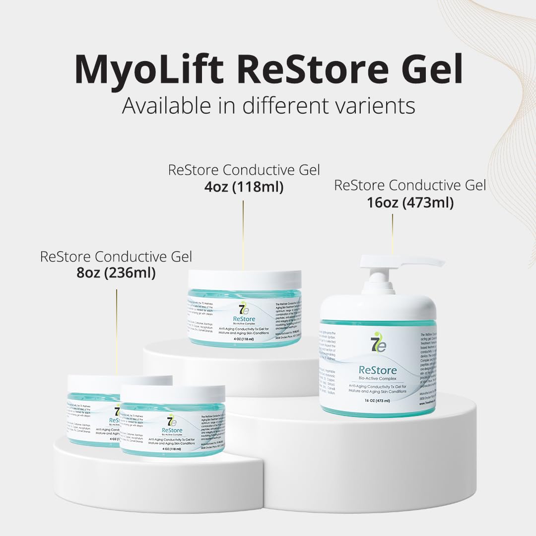 myolift 7E Wellness ReStore Conductive Microcurrent Gel with Bio-Active Complex - 4oz - Facial Skin Care with Green Tea Extract, Hyaluronic Acid & Collagen Peptides - Anti-Aging & Skin Tightening