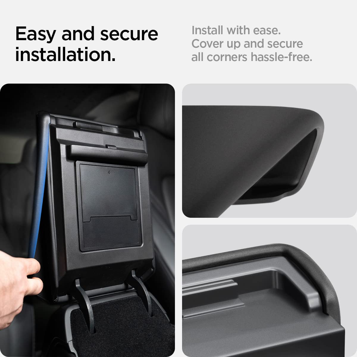 Spigen Center Console Non-Slip Armrest Cover Designed for Tesla Model 3 & Y 2025/2024/2023 with EZ Snap On Install [Not Compatible with New Model Y 2025 Refresh & Model 3 2025/2024 Refresh] - Black