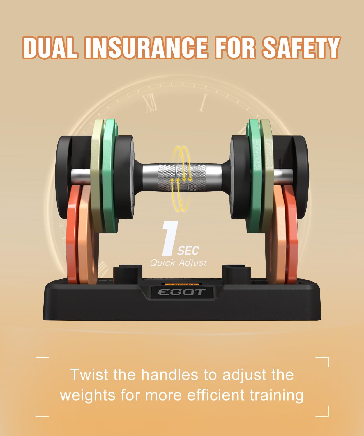 EOAT Adjustable Dumbbells 22.5LB Pair, 5 in 1 Free Adjustable Dumbbell Set with Anti-Slip Handle & Rainbow-colored Weight Plates for Home Gym, Weight Set for Women Men