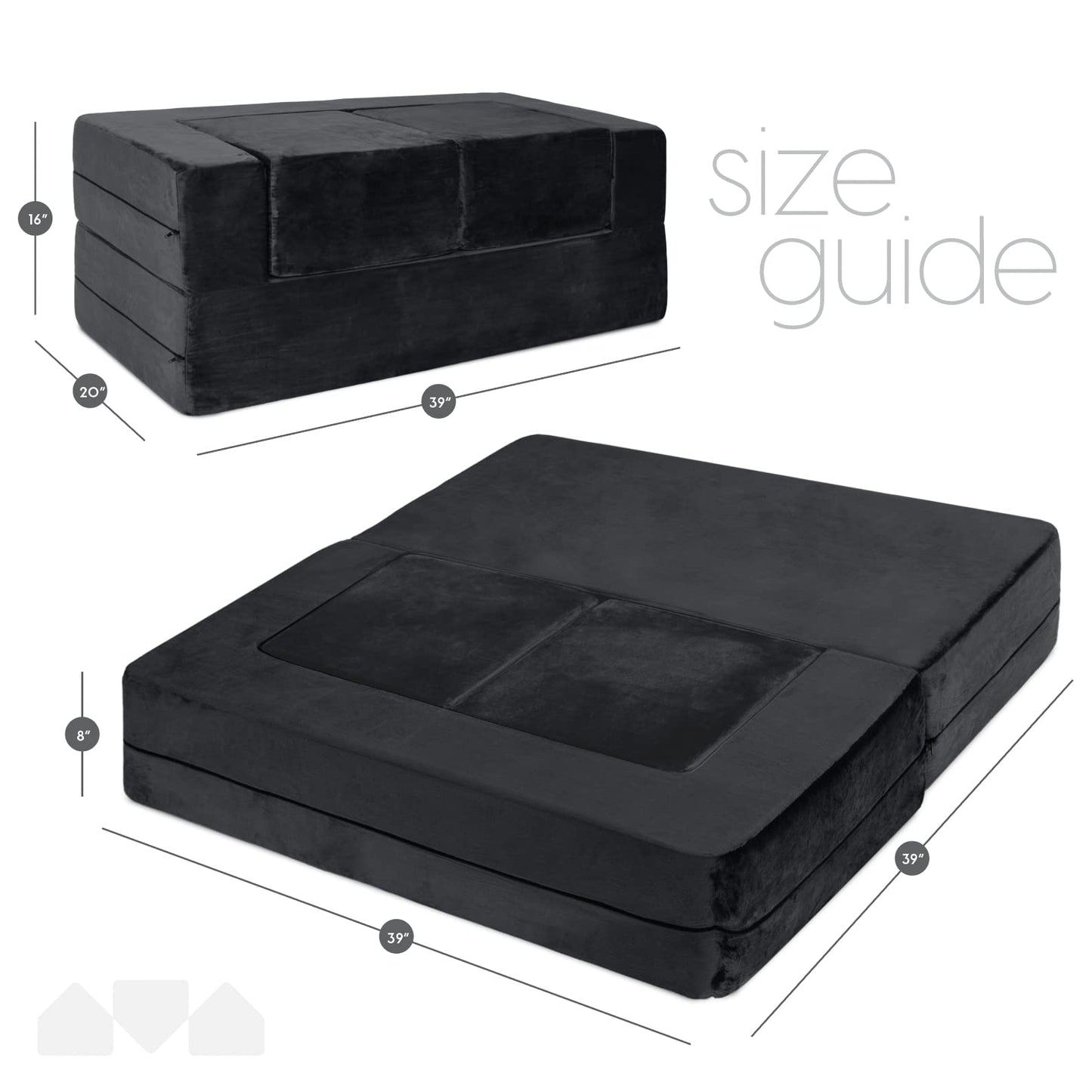 Milliard Kids Couch - Modular Kids Sofa for Toddler and Baby Playroom/Bedroom Furniture (Black) with Bonus Pillow