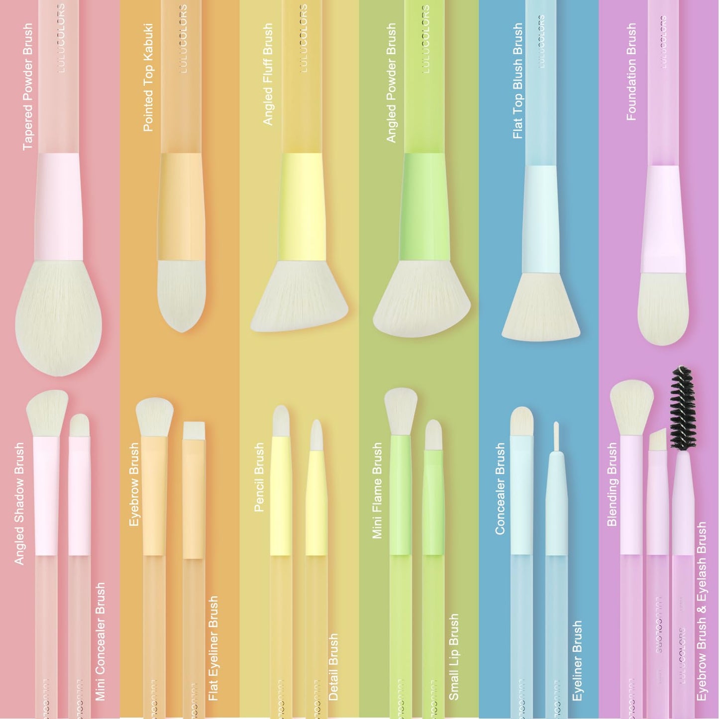 LULUCOLORS 18-Pcs Makeup Brush Set for Beginners - Travel-Friendly with Soft Arthritis-Friendly Handles & Non-Shedding Bristles | Includes Storage Bag, Eyeshadow Brushes & Sponges (Multi-Color)