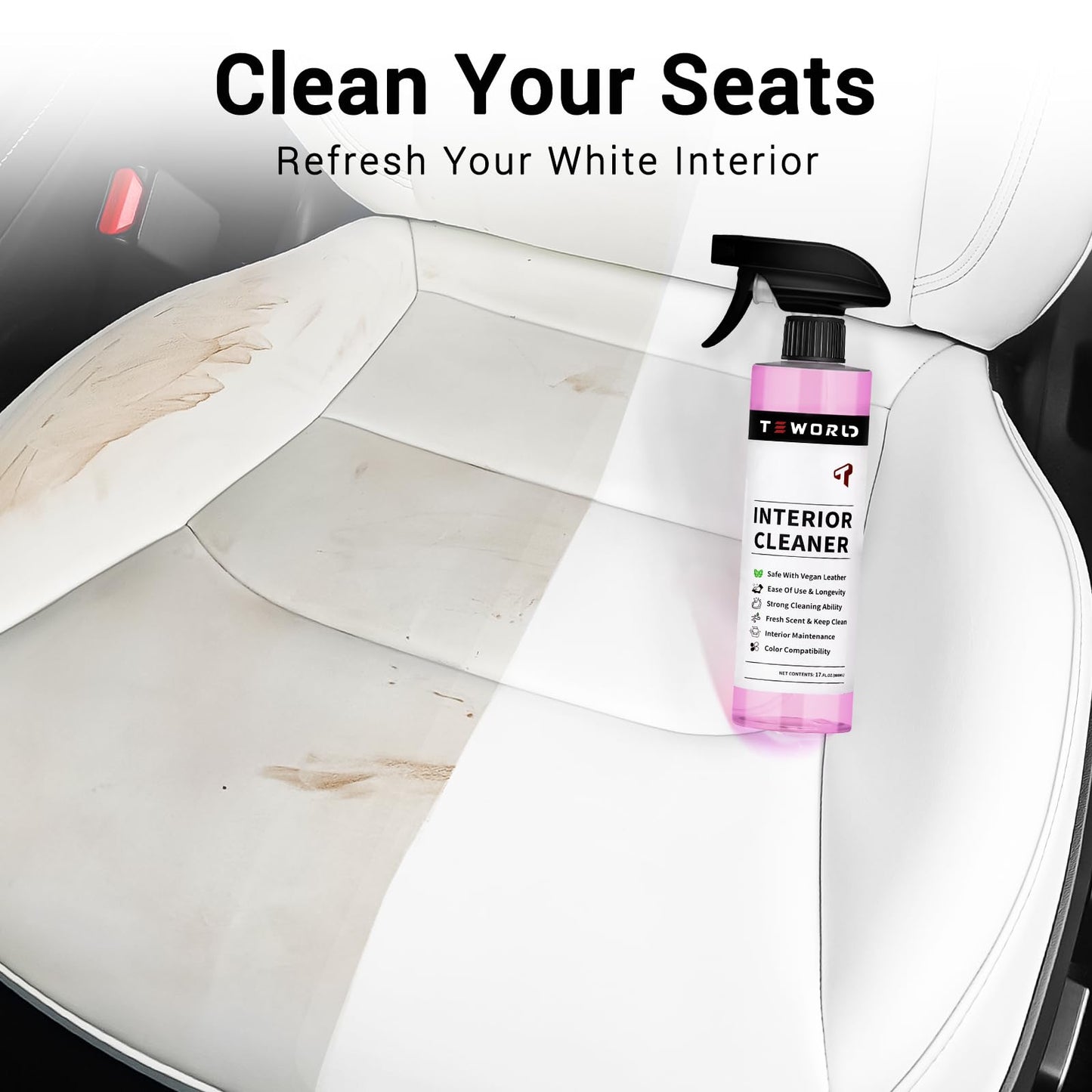 Tesla Seat Cleaner Remover Stain Biodegradable, Safe on White & Black Vegan Leather, Tesla Interior Cleaning Products for Seats, Console, Dash, Tesla Model 3/Y/S/X Accessories for 2025