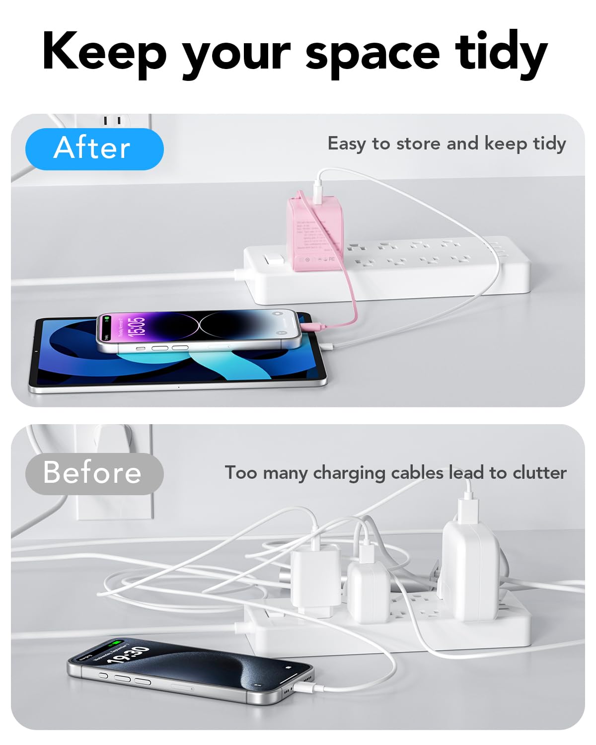 Retractable Wall Charger,35W PD Fast USB Charger Block with Retractable Lightening Cables for iPhone,Portable Adapter with Foldable Plug for iPhone14/13/12,iPad,Air-Pods(Pink)