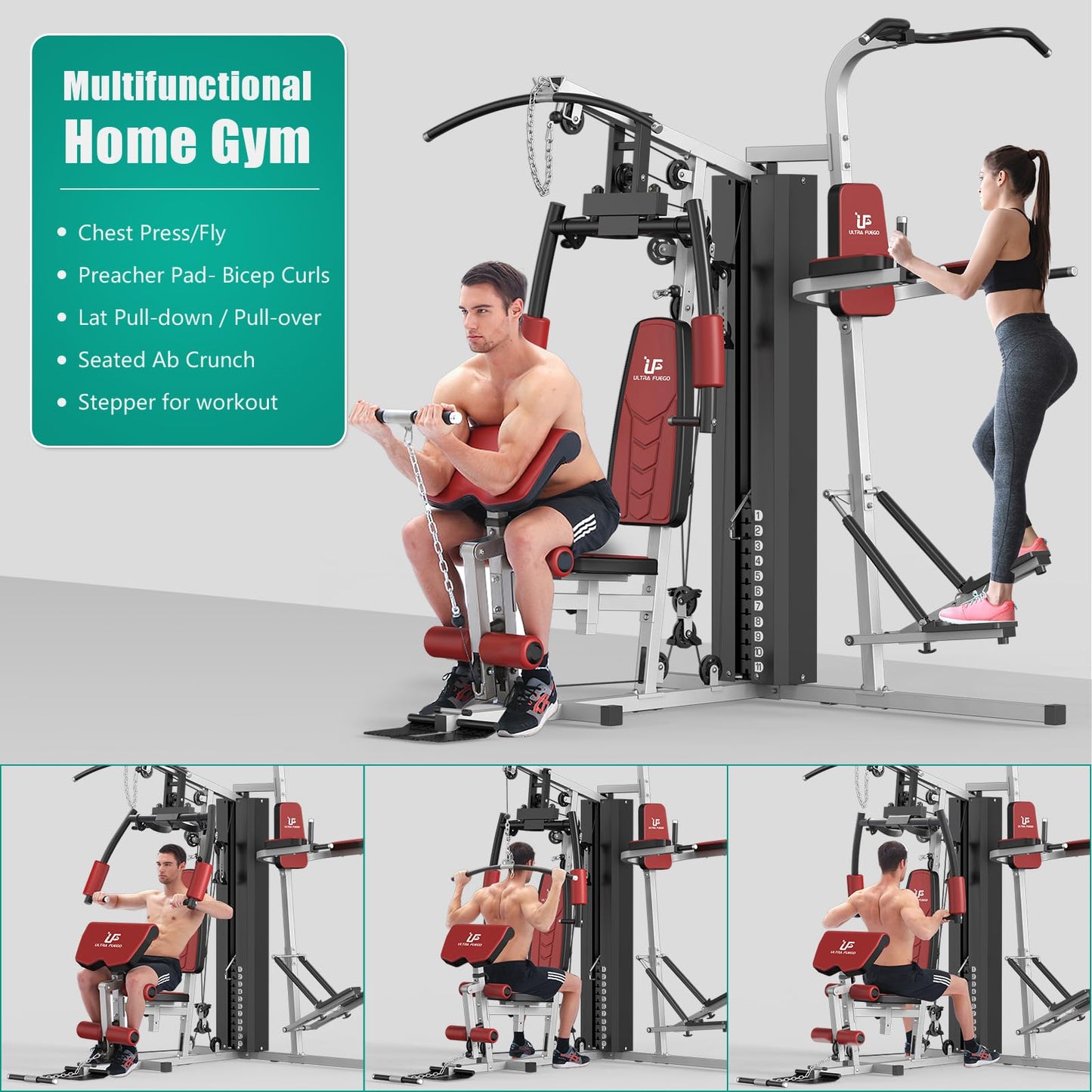 ULTRA FUEGO Multifunctional Home Gym Equipment Workout Station with Pulley System, Arm, and Leg Developer for Full Body Training