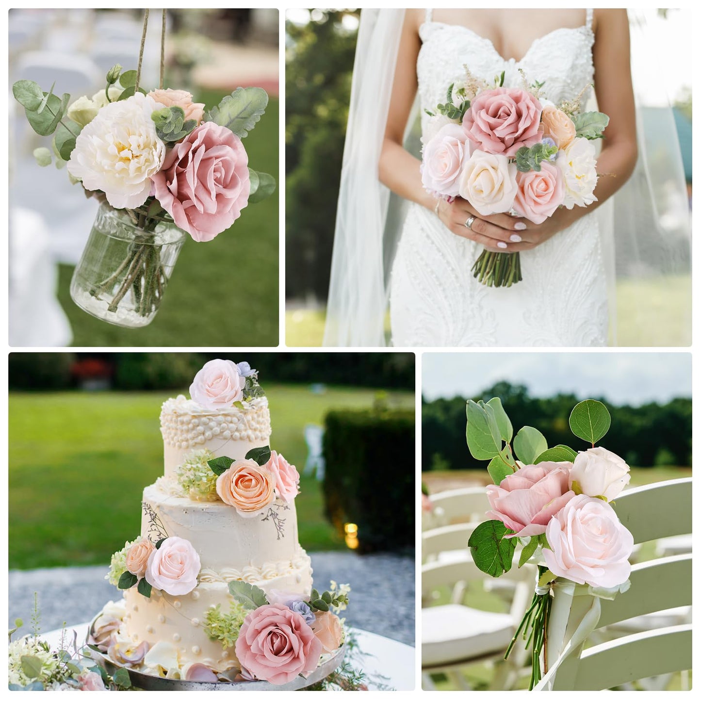 AmyHomie Morandi Pink Artificial Flowers Combo Silk Mix Peony Rose Fake Flowers w/Stem for DIY Wedding Bouquets Centerpieces Arrangements Table Fall Decor Party Bridal Baby Shower Home Decorations