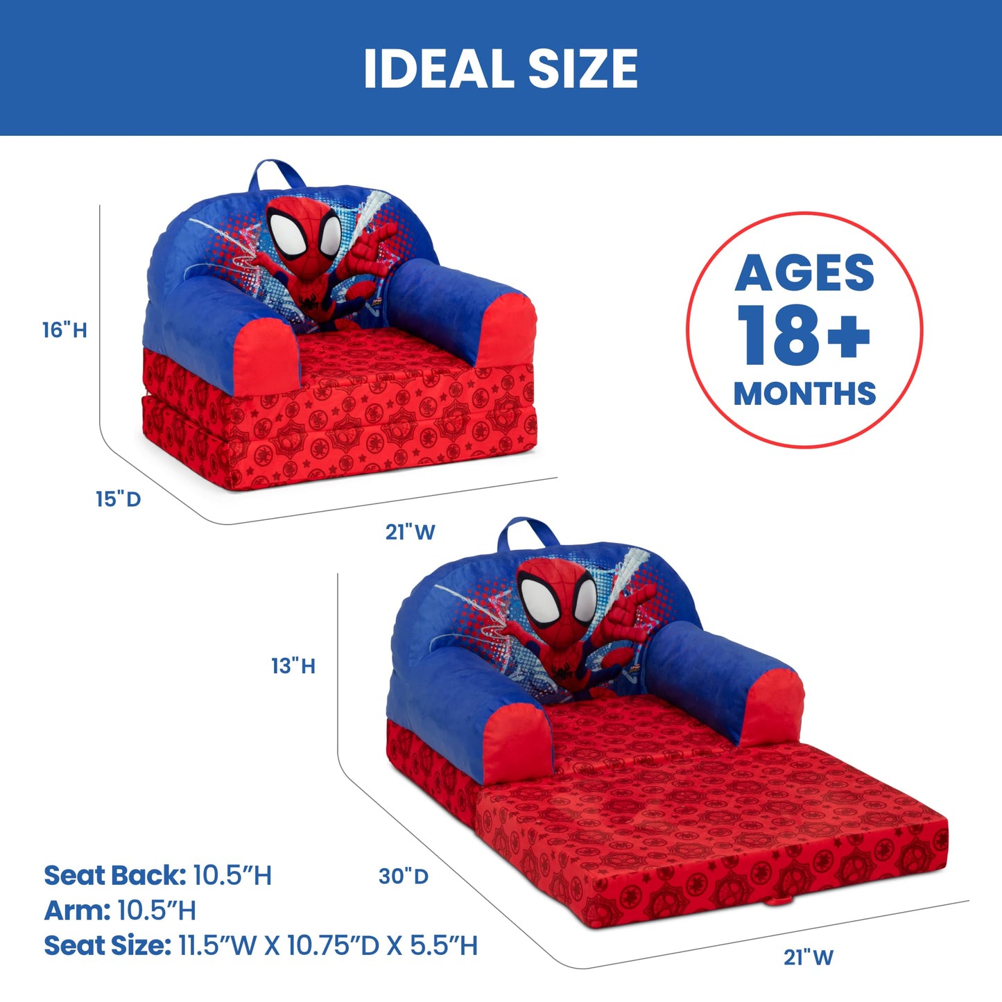 Delta Children - Spidey and His Amazing Friends Cozee Buddy Flip-Out Kids Chair, Red