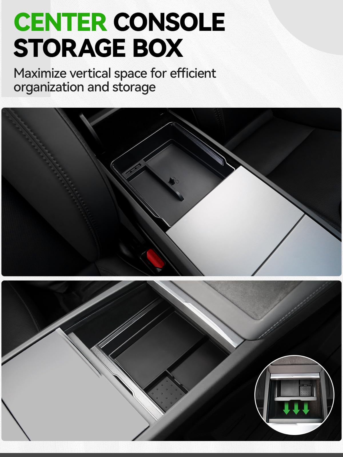 7PCS Center Console Organizer Tray for 2024 2025 Tesla Model 3 Accessories, Armrest Hidden Storage Box Cup Holder Charger Pad for Tesla Model 3 Highland