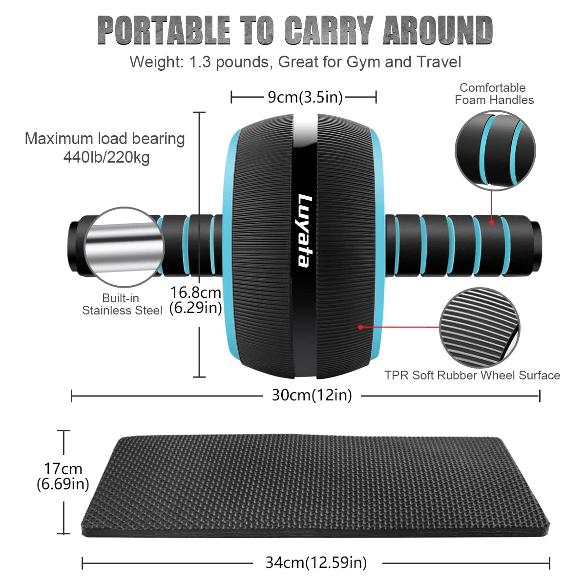 Ab Roller Wheel, 10-In-1 Ab Exercise Wheels Kit with Resistance Bands, Knee Mat, Jump Rope, Push-Up Bar - Home Gym Equipment for Men Women Core Strength & Abdominal Exercise