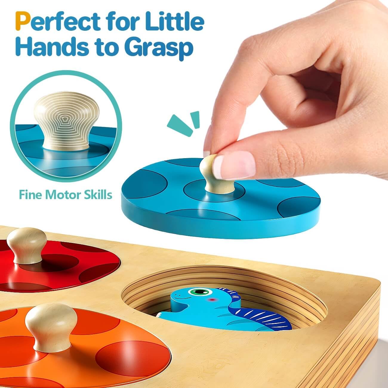 EDUJOY Wooden Puzzles for Toddlers 1-3, Montessori Toys for 1 2 Year Old Boy Girl Birthday Easter Gifts, Dinosaur Match Eggs Peg Puzzles, Preschool Learning Toys for Toddlers Age 1-2