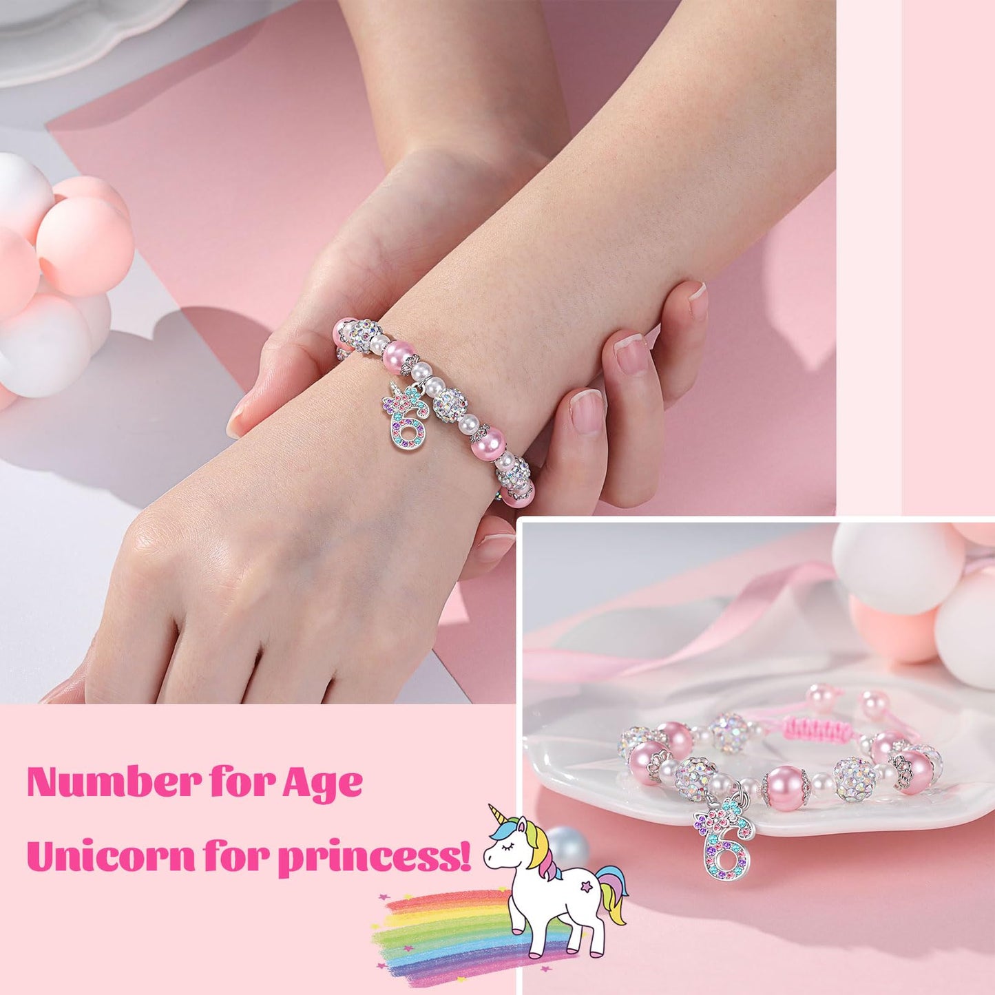 UPROMI 6 Year Old Girl Birthday Gifts, 6th Unicorn Birthday Decorations Party Favors Best Presents for 6 Year Old Girl Bracelet