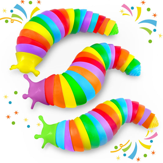 3PCS Sensory Fidget Slug Toys Pack, Easter Basket Stuffer for Toddler Kids Figette Worm for Adults Stress Relief ASMR Figit for Autism ADHD Autistic Caterpillar Travel Stim Toys Gifts for Boys Girls