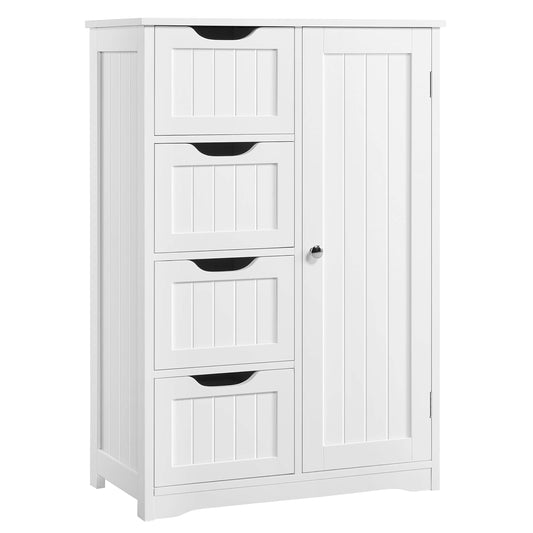 Yaheetech Wooden Floor Cabinet, Side Storage Organizer with 4 Drawers and 1 Cupboard, Freestanding Entryway Storage Unit Console Table, Bathroom Furniture Home Decor, White