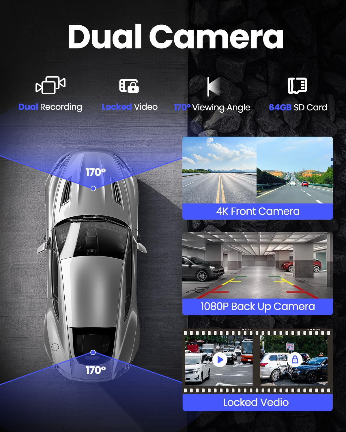 Wireless CarPlay Screen - 9'' Portable Car Stereo with 4K Dash Cam, 1080P Backup Camera, Satellite Radio, Apple CarPlay & Android Auto, GPS Navigation/AirPlay/Voice Control