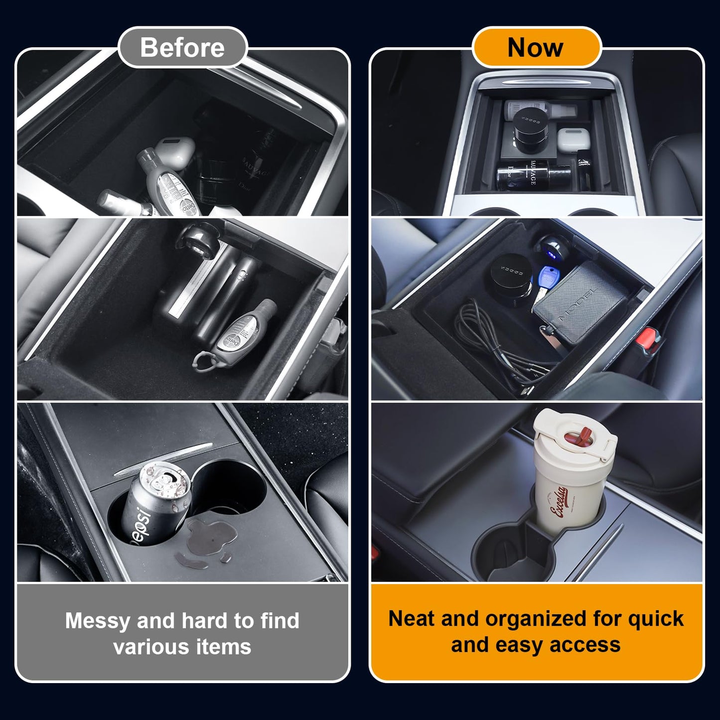 BANKKY Center Console Organizer Tray 5PCS for Tesla Model Y Accessories 2024 2023 2022 2021 2020, Armrest Storage Tray and Hidden Storage Box, Cup Holder Insert, Under Seat Storage Box