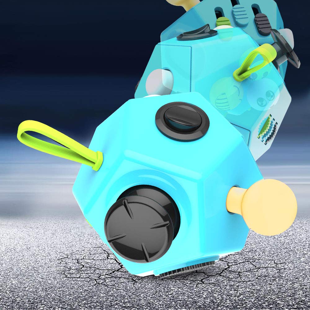 Fidget Dodecagon –12-Side Fidget Toys Cube Relieves Stress and Anxiety Anti Depression Cube for Children and Adults Easter Basket Stuffers Gift Idea (B3 Blue Sky)