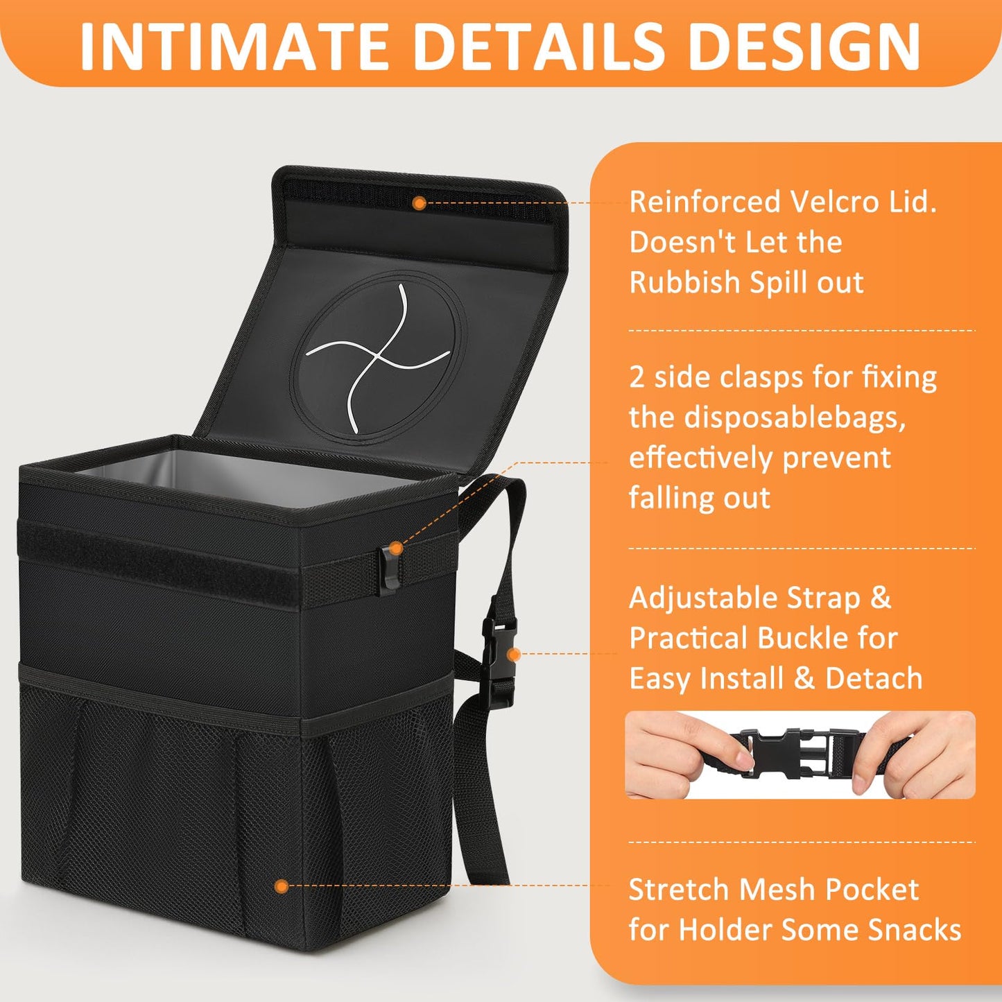 Vankor Car Trash Can Bin with Lid Hanging for Back Seat, Car Accessories for Women Men Leak Proof Automotive Garbage Cans Leakproof Vehicle Trash Can for Truck SUV Black