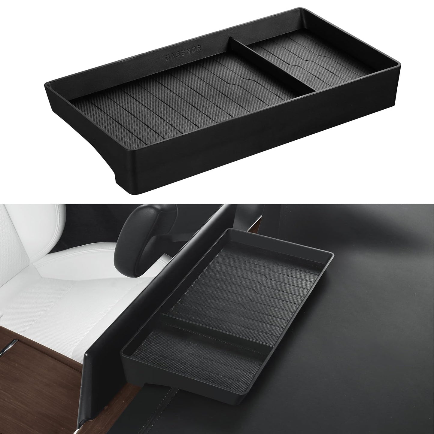 BASENOR 2022-2025 Tesla Model X Model S Center Console Organizer Behind Screen Storage Box, Dashboard Hidden Tray, Non-Slip Sunglasses Card Tissue Holder, Accessories for Refresh Plaid Long Range